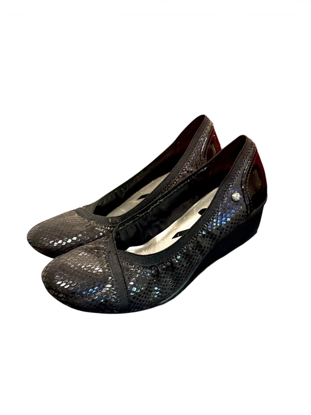 Anne Klein Women’s Sport Iridescent Snake Print Black Wedge Ballet Shoes